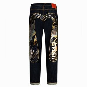 Evisu Brocade Selvedge Daicock Gold Embroidery Relax Denim Jeans NWT w Bag
